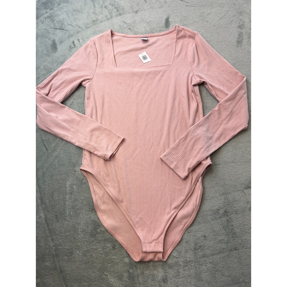 Old Navy Pink Square Neck Long Sleeve Ribbed Bodysuit NWT Size L